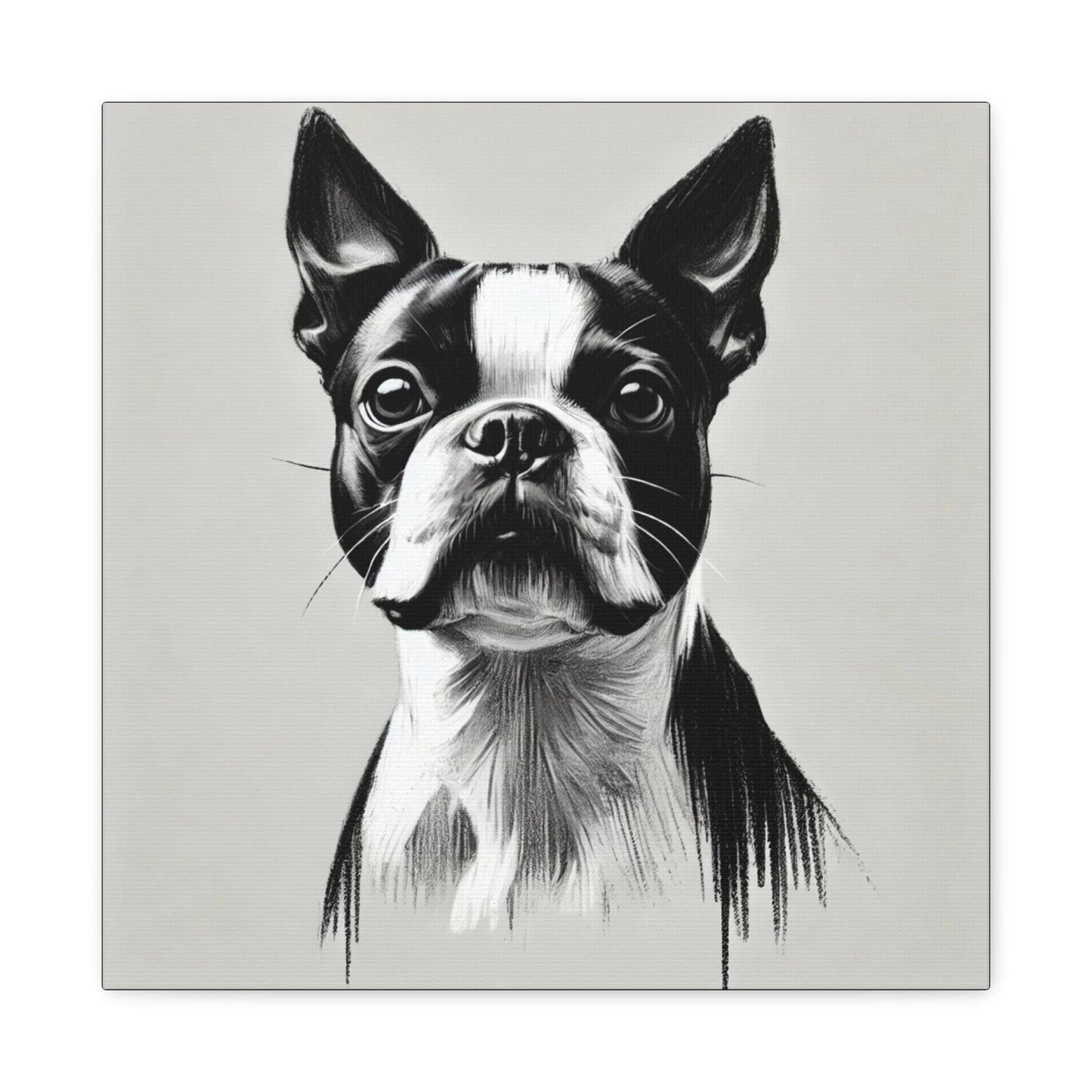 Boston Terrier Matte Canvas Print, Classic Charcoal Sketch Design, Dog Wall Art, Modern Queer Decor, LGBT Housewarming Gift, Gay Dog Lover