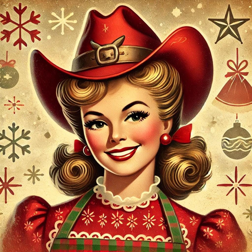 Christmas Cowgirl Throw Pillow (14"x14" Square), Holiday Gifts, Christmas Decor, Country Mrs. Claus