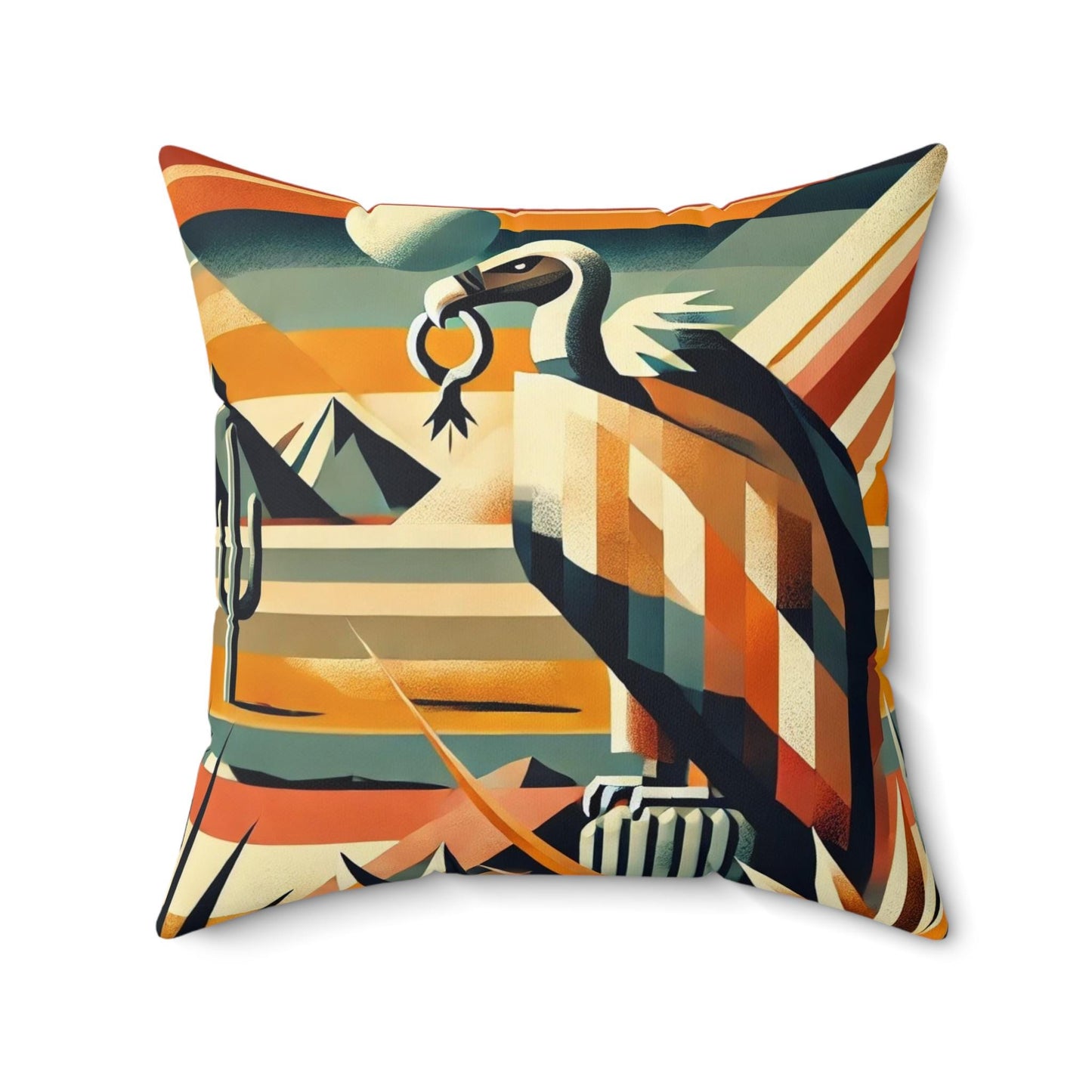 Square Pillow Modern Southwestern Vulture Design, Housewarming Gift, Retro Rustic Charm, Soft Throw Pillow, Home Decor, Art Lover Gift