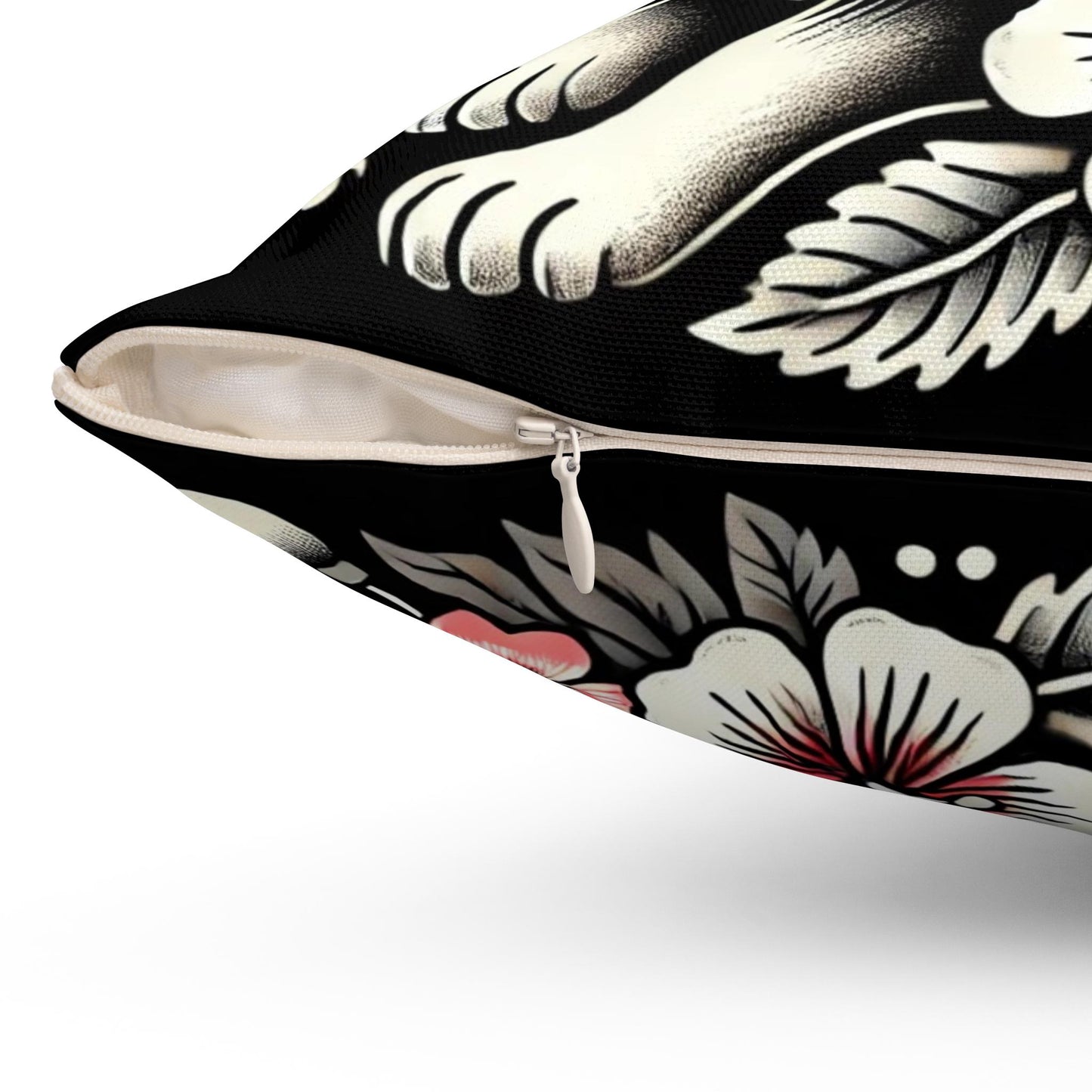 Rabbit Square Pillow, Vintage Tattoo Design, Retro Charm, Housewarming Gift, Spun Polyester Cushion Cover, Nature Lover, Throw Pillow