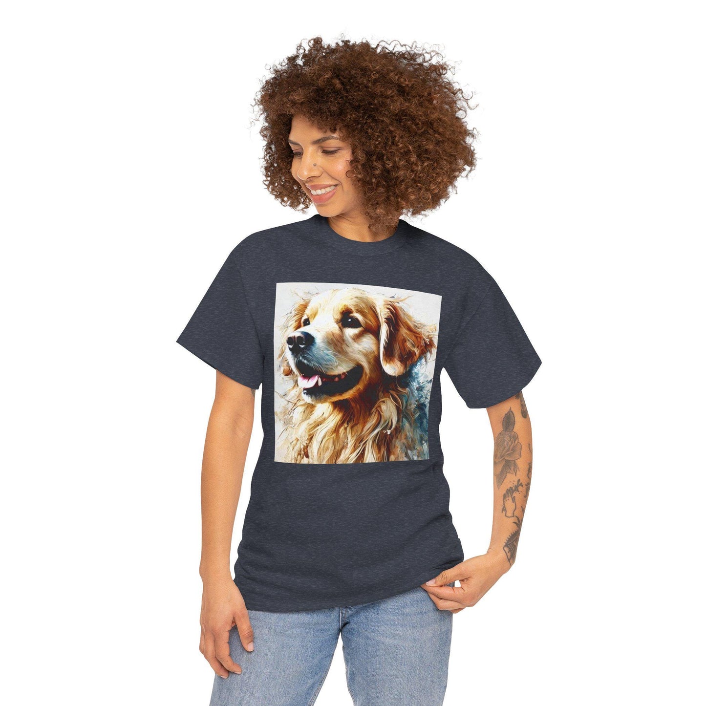 Dog Tee, Golden Retriever Impressionist Design, Unisex LGBT Dog Lover Gift, Gay Graphic Top, Unisex Heavy Cotton T-shirt, 7 Colors