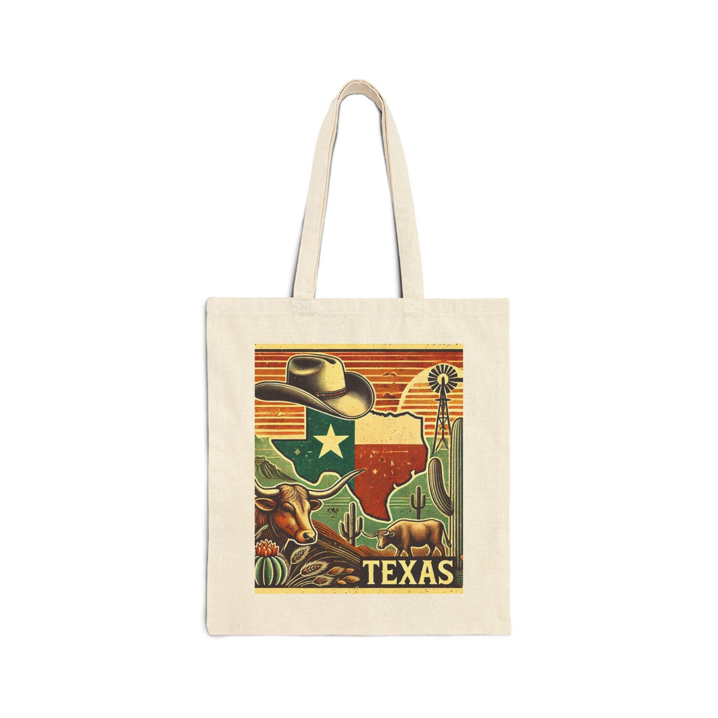 Texas Cotton Canvas Tote Bag, Texas Longhorn Design, Texas Tote, Reusable Grocery Bag, Shopping Bag