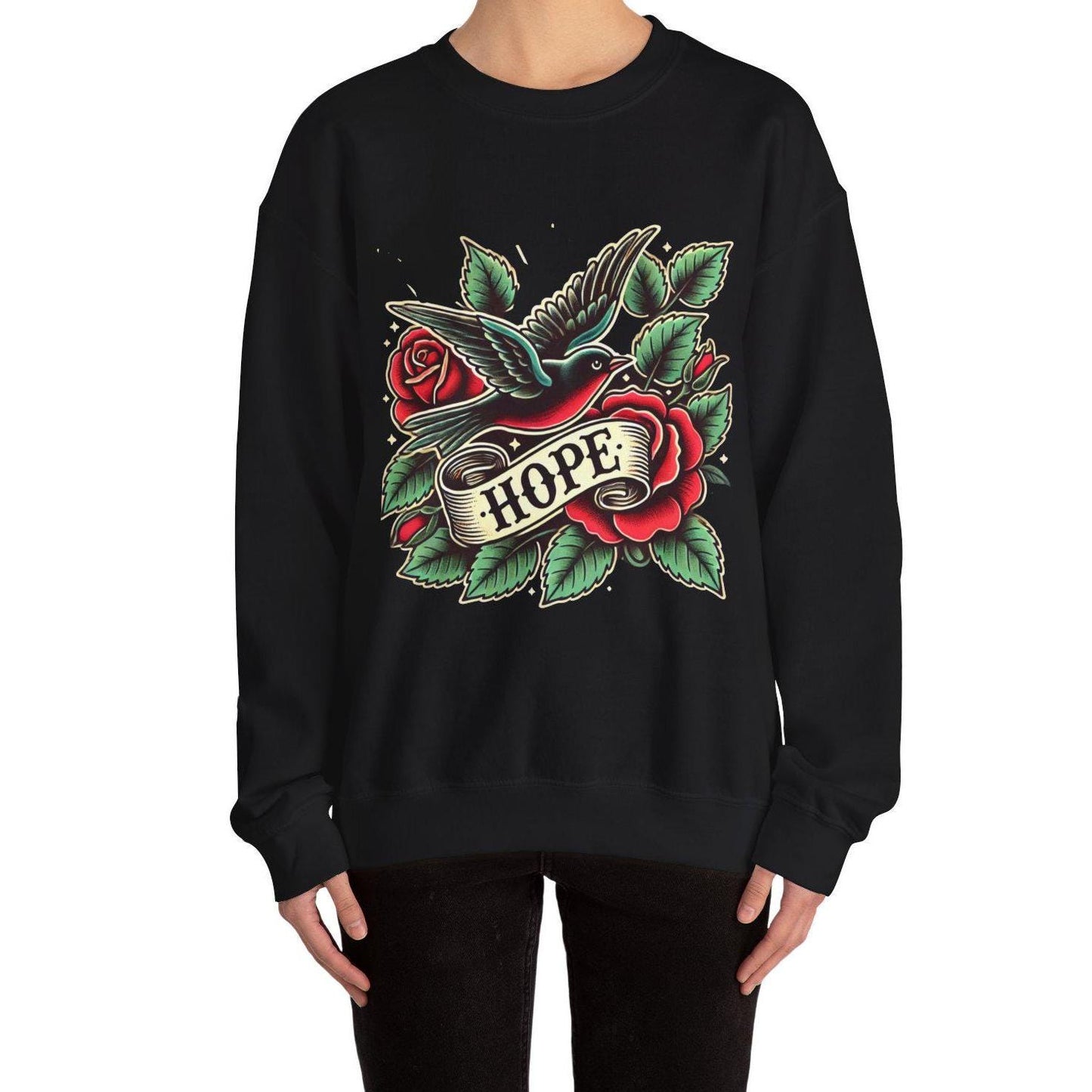 Vintage Tattoo Sweatshirt, HOPE Tattoo Design, Unisex Crewneck Jumper, Vintage Pullover, Gift for Tattoo Lover, Retro Style