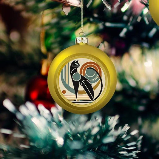 Ornament Set of 2 or 4, Festive Holiday Decor, Christmas Ball Decoration, Custom Mid-Century Modern Cat Design, Vintage Tree Trim, Cat Lover