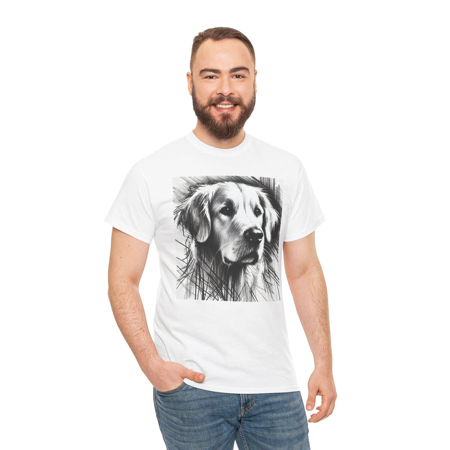 Dog Tee, Golden Retriever Charcoal Sketch Design, Unisex LGBT Dog Lover Gift, Gay Graphic Top, Unisex Heavy Cotton T-shirt, 7 Colors