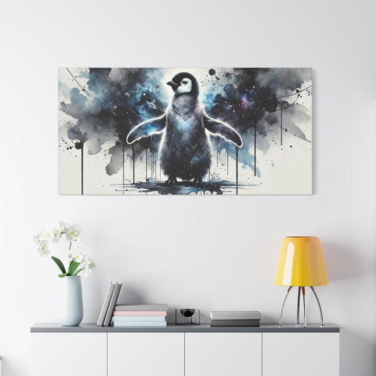 Matte Canvas Print, Original Abstract Watercolor Penguin 1 Portrait, Modern Wall Art, 7 Sizes, Stately Home Decor, Housewarming Gift