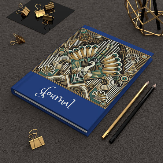 Peacock Journal Hardcover - Vintage Art Deco Design - Book Lovers Gift, Retro Diary, Nature Journal, Literature Notebook