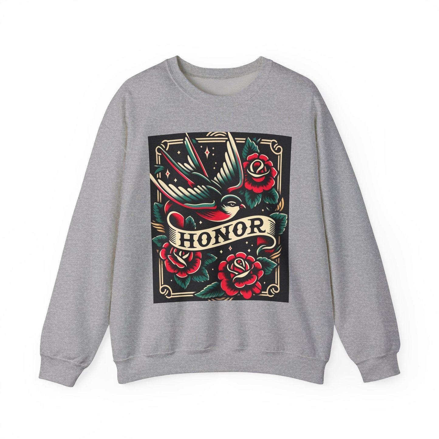 Vintage Tattoo Sweatshirt, HONOR Tattoo Design, Unisex Crewneck Jumper, Vintage Pullover, Gift for Tattoo Lover, Retro Style