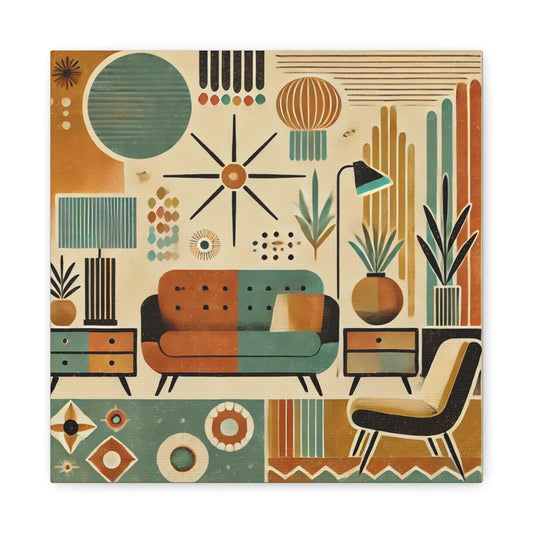 Canvas Print, Mid-Century Modern Sputnik, Housewarming or Birthday Gift, Retro Vintage Charm, Wall Art Decor, Matte Canvas