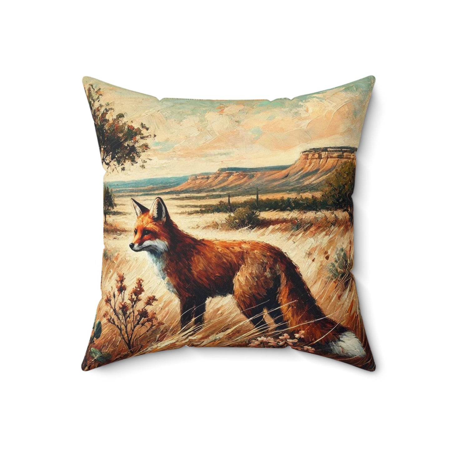 Square Pillow Modern Texas Hill Country Fox Design, Housewarming Gift, Retro Rustic Charm, Soft Throw Pillow, Home Decor, Art Lover Gift