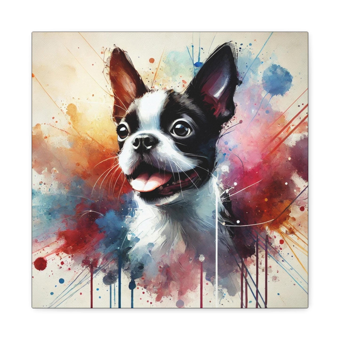 Canvas Print Boston Terrier, Modern Watercolor Design, Stretched Matte Wall Art, Modern Queer Decor, LGBT Housewarming Gift, Gay Dog Lover
