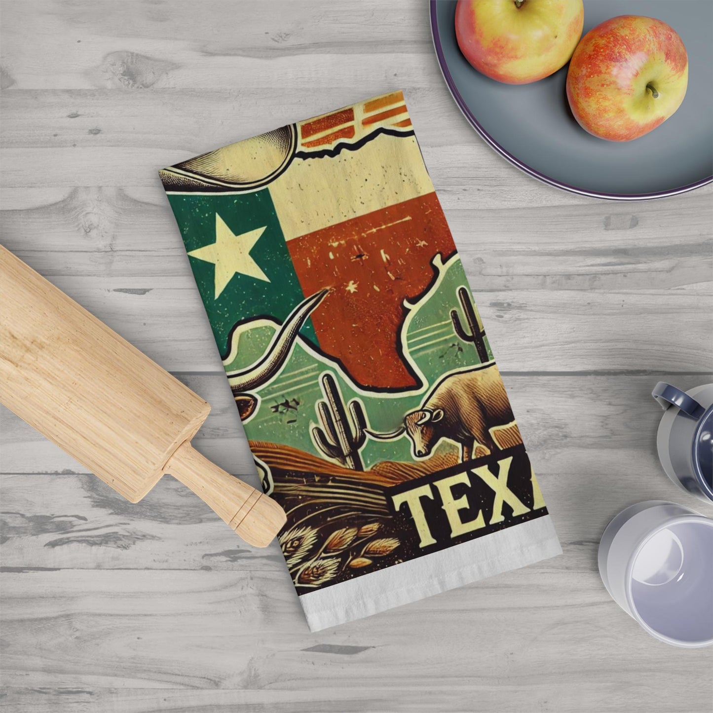 Texas Tea Towel - Longhorn, Lone Star State, Rustic Decor Dish Towel, Texas Kitchen Towel, Farmhouse Tea Towel, Texas Gift