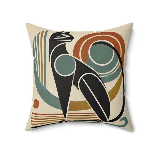 Cat Mid-Century Modern Pillow, Wise Owl, Housewarming & Birthday Gift, Vintage Charm, Cat Decor, Square Pillow