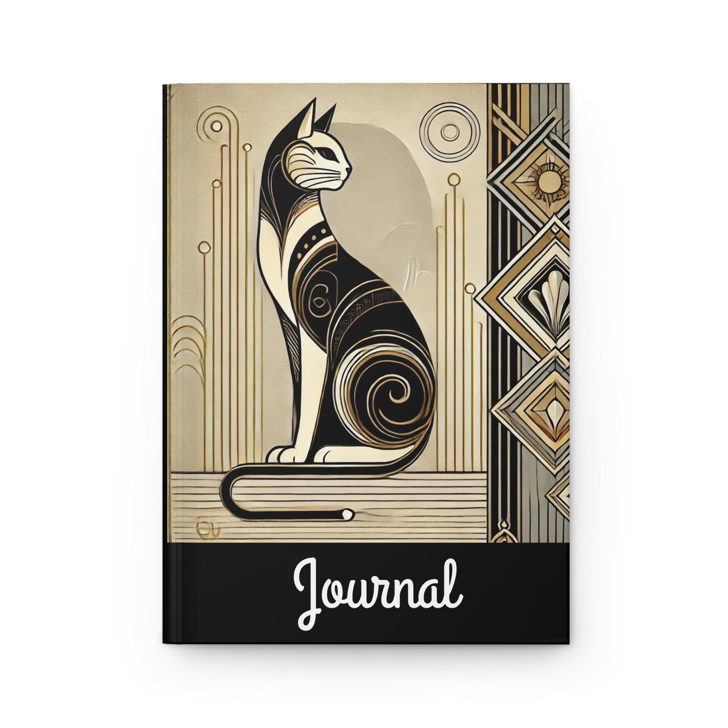 Cat Journal Hardcover - Vintage Art Deco Design - Book Lovers Gift, Retro Diary, Nature Journal, Literature Notebook