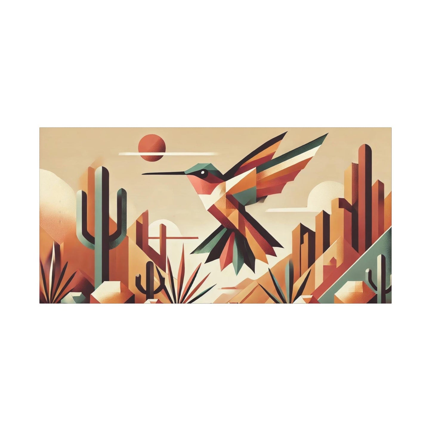 Original Modern Cubist Hummingbird Canvas Print, Matte Stretched Art, 7 Sizes Available, Wall Decor, Landscape Painting, Home Office Decor