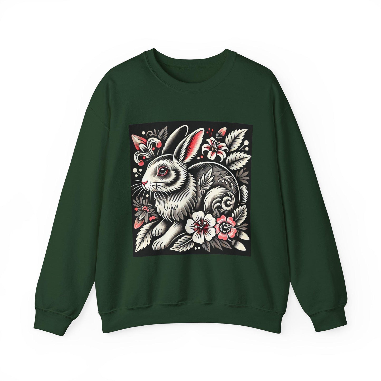 Rabbit Sweatshirt, Vintage Tattoo Design, Unisex Crewneck Jumper, Rabbit Pullover, Gift for Animal Lover, Retro Style, Rabbit Mom