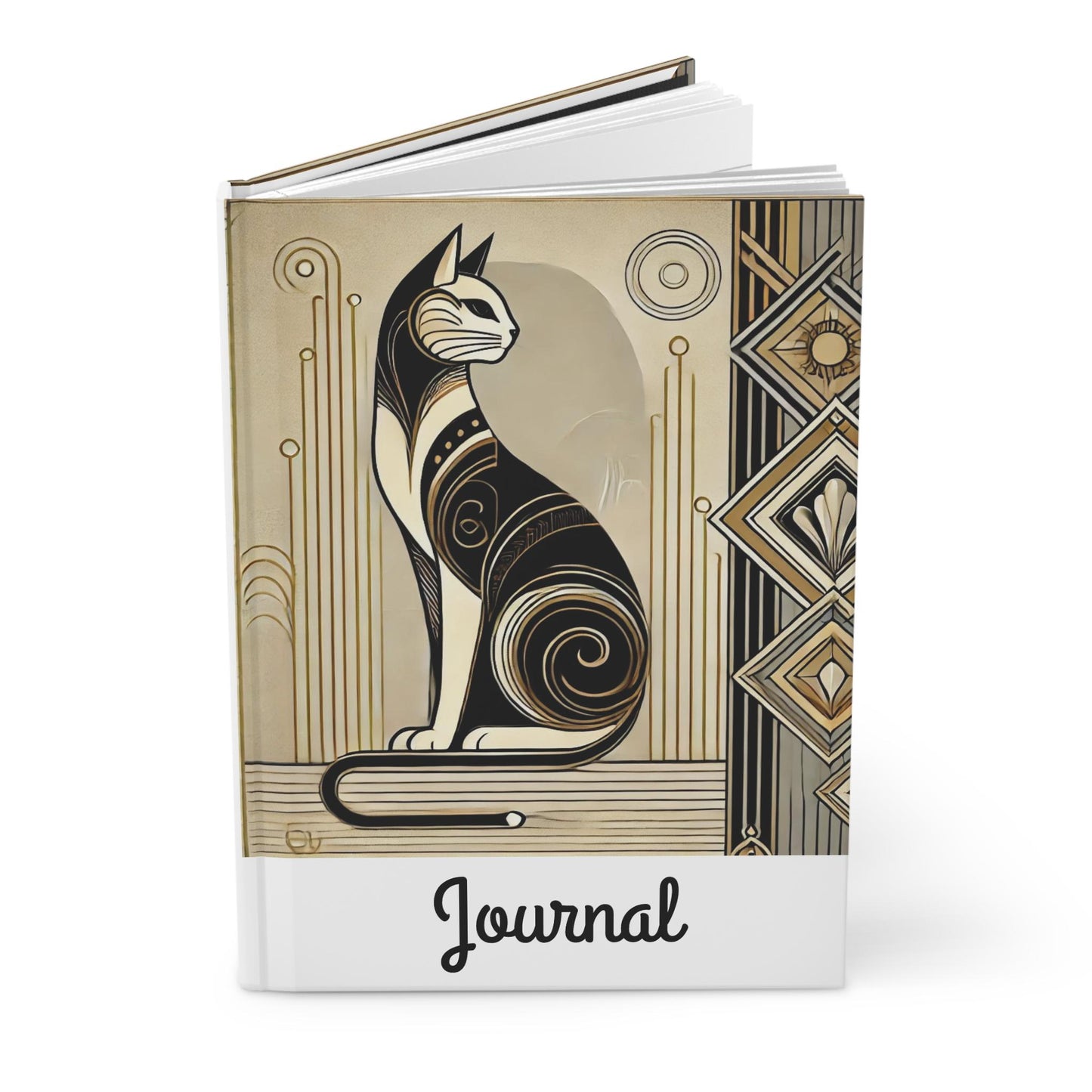 Cat Journal Hardcover - Vintage Art Deco Design - Book Lovers Gift, Retro Diary, Nature Journal, Literature Notebook