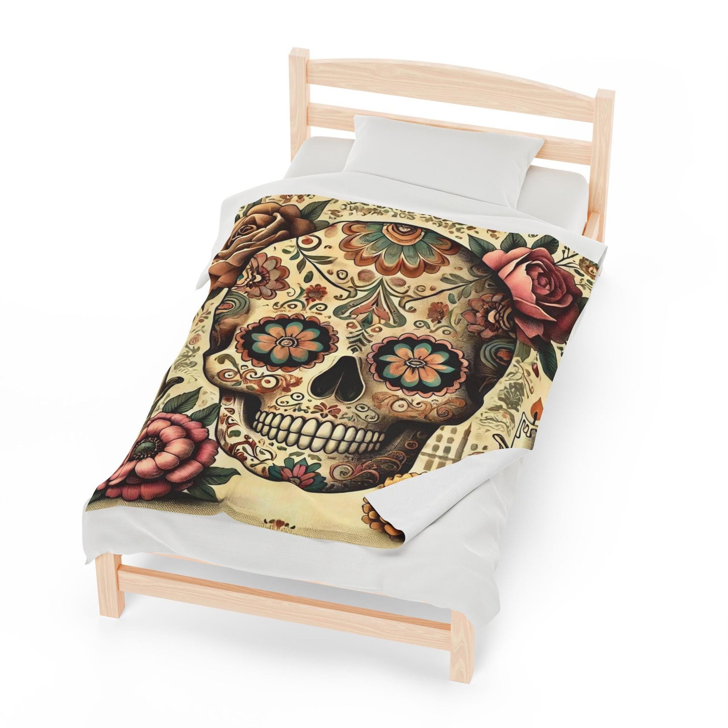 Plush Blanket, Day of the Dead, Sugar Skulls, Housewarming Gift, Soft Fleece Throw, Warm Bedding, Velveteen Blanket, Home Decor, Halloween