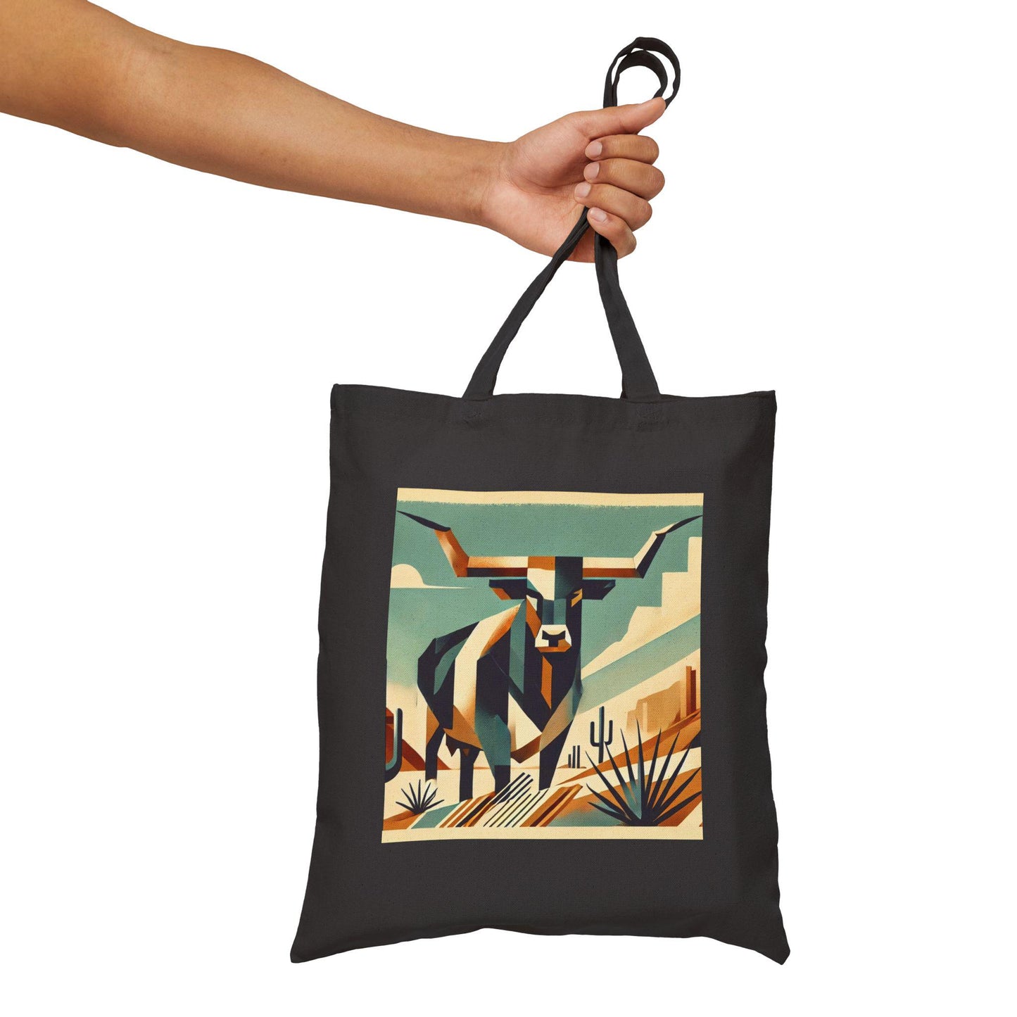 Canvas Tote Bag, Modern Southwestern Texas Longhorn Design, Eco-Friendly Bag, Book Lover Gift, Reusable Shopping Bag, Texas Style