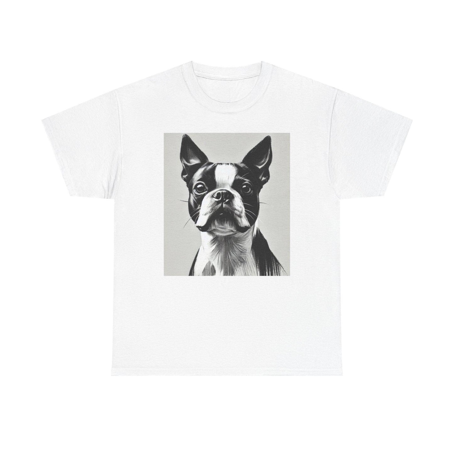 Dog Tee, Boston Terrier Charcoal Sketch Design, Unisex LGBT Boston Dog Lover Gift, Gay Graphic Top, Unisex Heavy Cotton T-shirt, 7 Colors