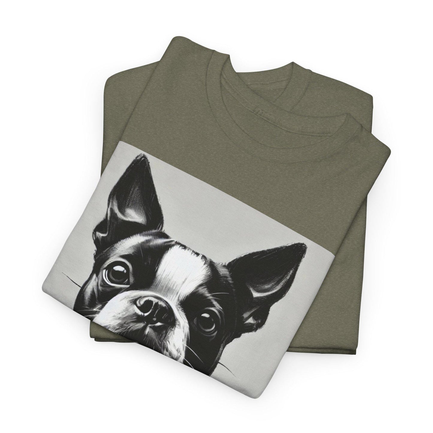 Dog Tee, Boston Terrier Charcoal Sketch Design, Unisex LGBT Boston Dog Lover Gift, Gay Graphic Top, Unisex Heavy Cotton T-shirt, 7 Colors
