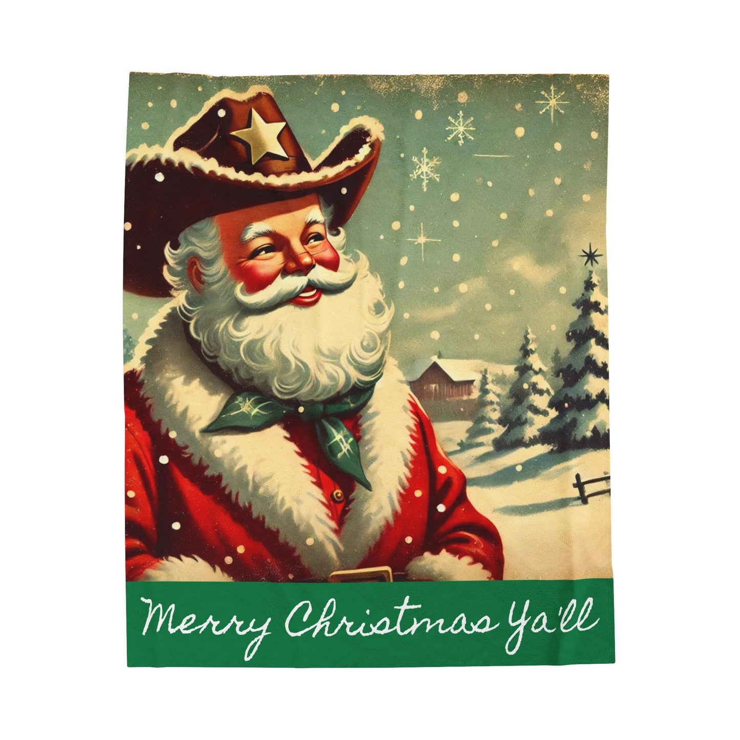 Plush Blanket, Cowboy Santa Claus Design, Fleece Throw, Housewarming Gift, Holiday Home Decor, Rustic Country Christmas Theme, Warm Bedding