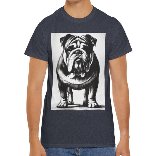 Dog Tee, Bulldog Modern Charcoal Sketch Design, Bulldog Dog Lover Gay Graphic Top Gift, Unisex Heavy Cotton T-shirt, 7 Colors 8 Sizes