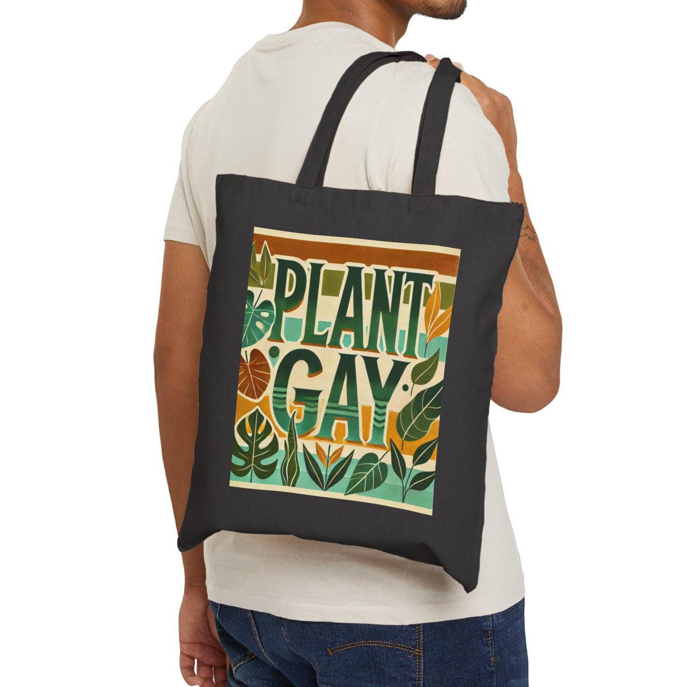 Canvas Tote Bag, Fun Plant Gay Design, LGBT Eco-Friendly Market Bag, Queer Plant Lover Gift, Reusable Grocery Shopping, Gay & Lesbian Gift