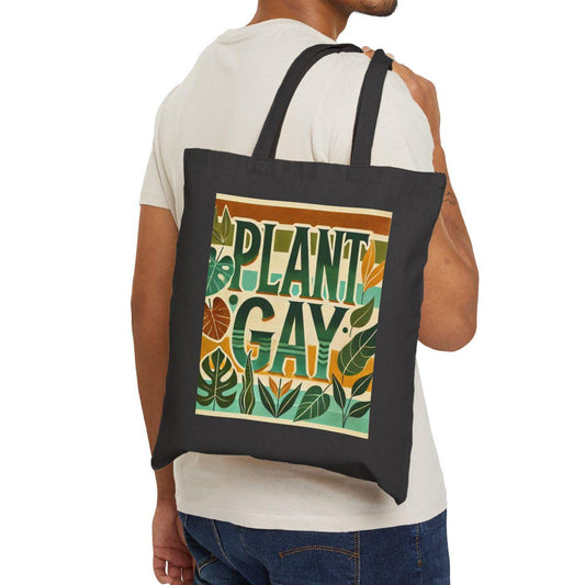 Canvas Tote Bag, Fun Plant Gay Design, LGBT Eco-Friendly Market Bag, Queer Plant Lover Gift, Reusable Grocery Shopping, Gay & Lesbian Gift