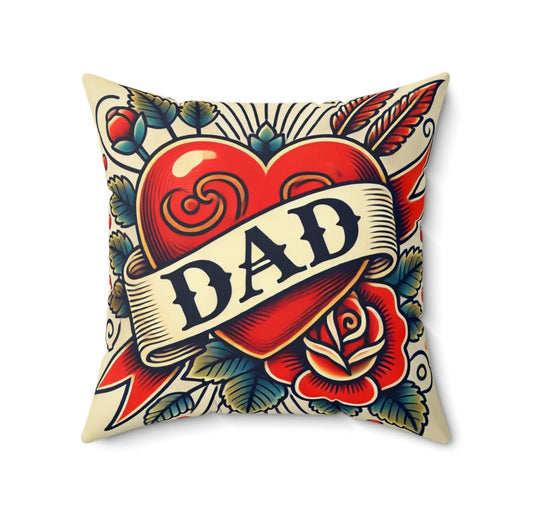 Square Pillow, Vintage Tattoo DAD Design, Retro Charm, Housewarming Gift, Spun Polyester Cushion Cover, Tattoo Lover, Soft Throw Pillow