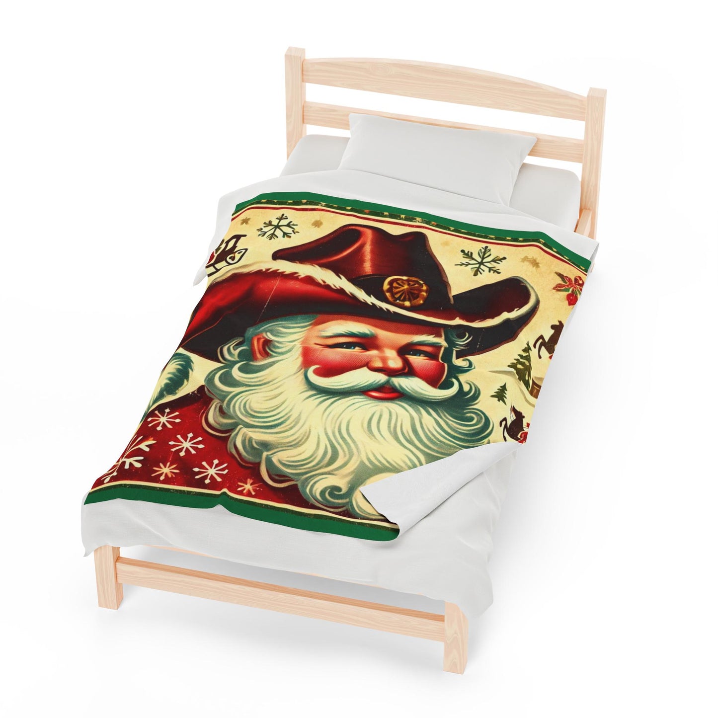 Plush Blanket, Cowboy Santa Claus Design, Fleece Throw, Housewarming Gift, Holiday Home Decor, Rustic Country Christmas Theme, Warm Bedding