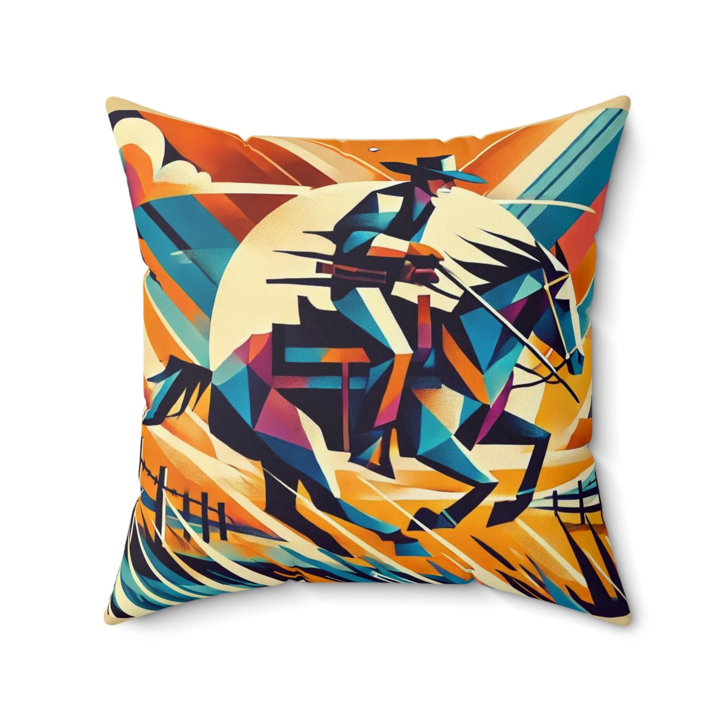 Square Pillow Modern Southwestern Horse Rider Design, Housewarming Gift, Retro Charm, Soft Throw Pillow, Home Decor, Horse Lover Gift