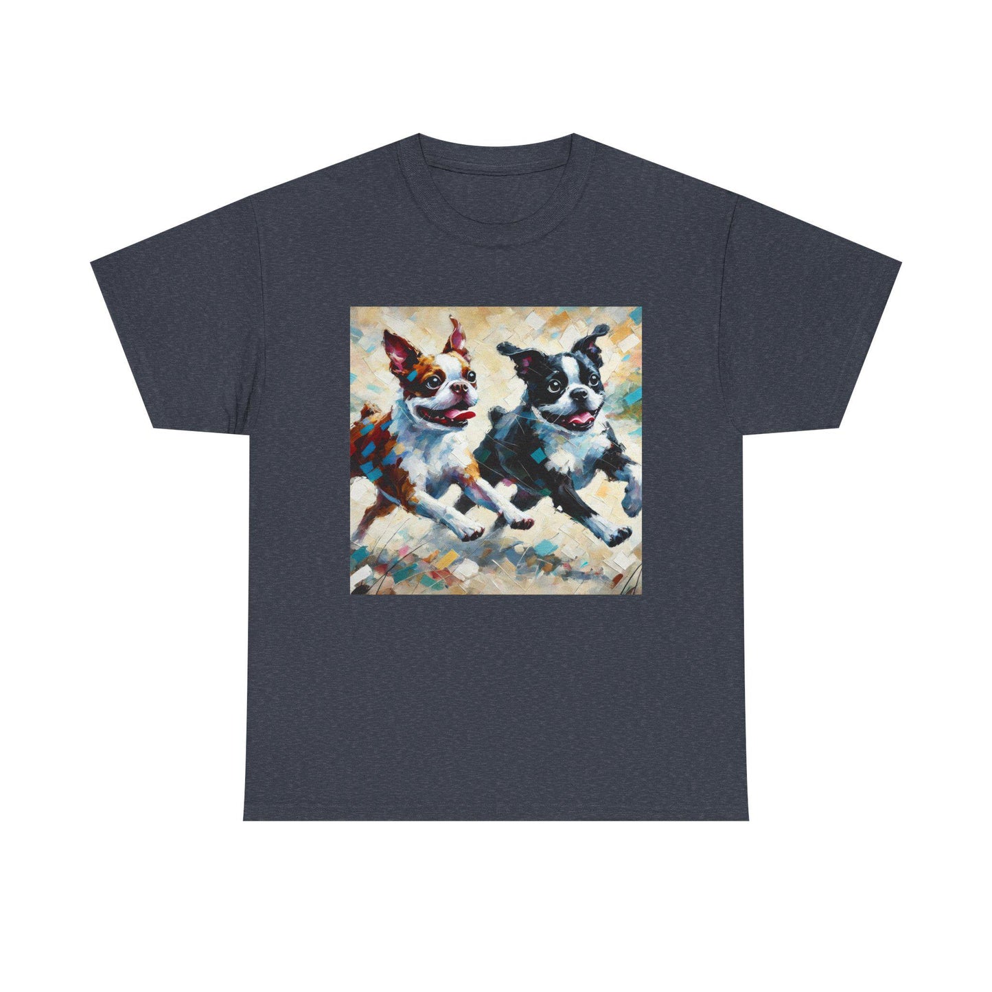 Dog Tee, Boston Terrier Impressionist Design, Boston Dog Lover Gift, Graphic Top Unisex Heavy Cotton T-shirt, 7 Colors 8 Sizes