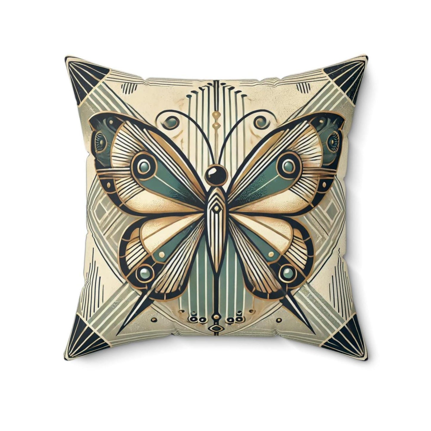 Art Deco Square Pillow, Vintage Butterfly Design, Retro Charm, Housewarming Gift, Spun Polyester Cover, Gift for Art Lover, Throw Pillow