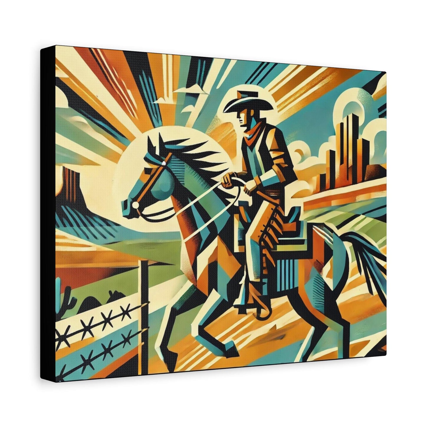 Original Modern Cubist Southwestern Canvas Print, Matte Stretched Horse Art, 7 Sizes, Wall Decor, Landscape Painting, Home Office Decor