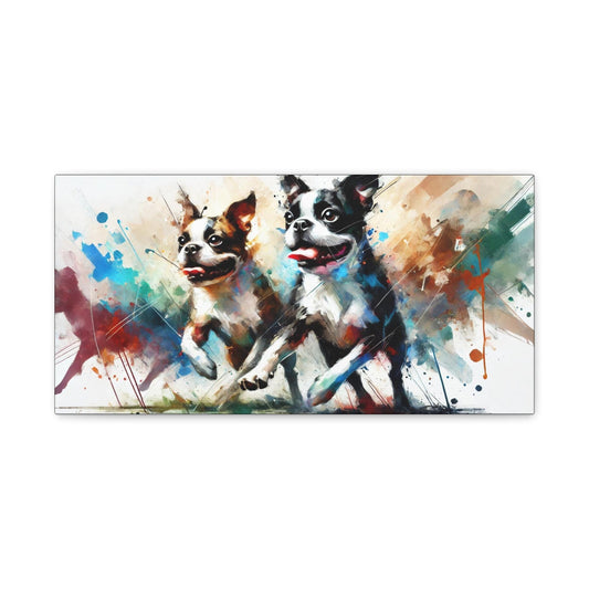 Canvas Print Boston Terrier Modern Watercolor Portrait, LGBT Housewarming Gift, Gay Boston Lover, Matte Stretched Wall Art, 7 Sizes