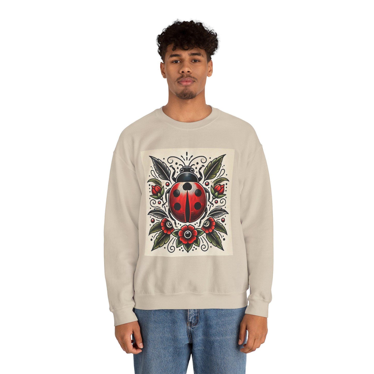 Lady Bug Sweatshirt, Vintage Tattoo Design, Unisex Crewneck Jumper, Bee Pullover, Gift for Nature Lover, Retro Style, Gardening