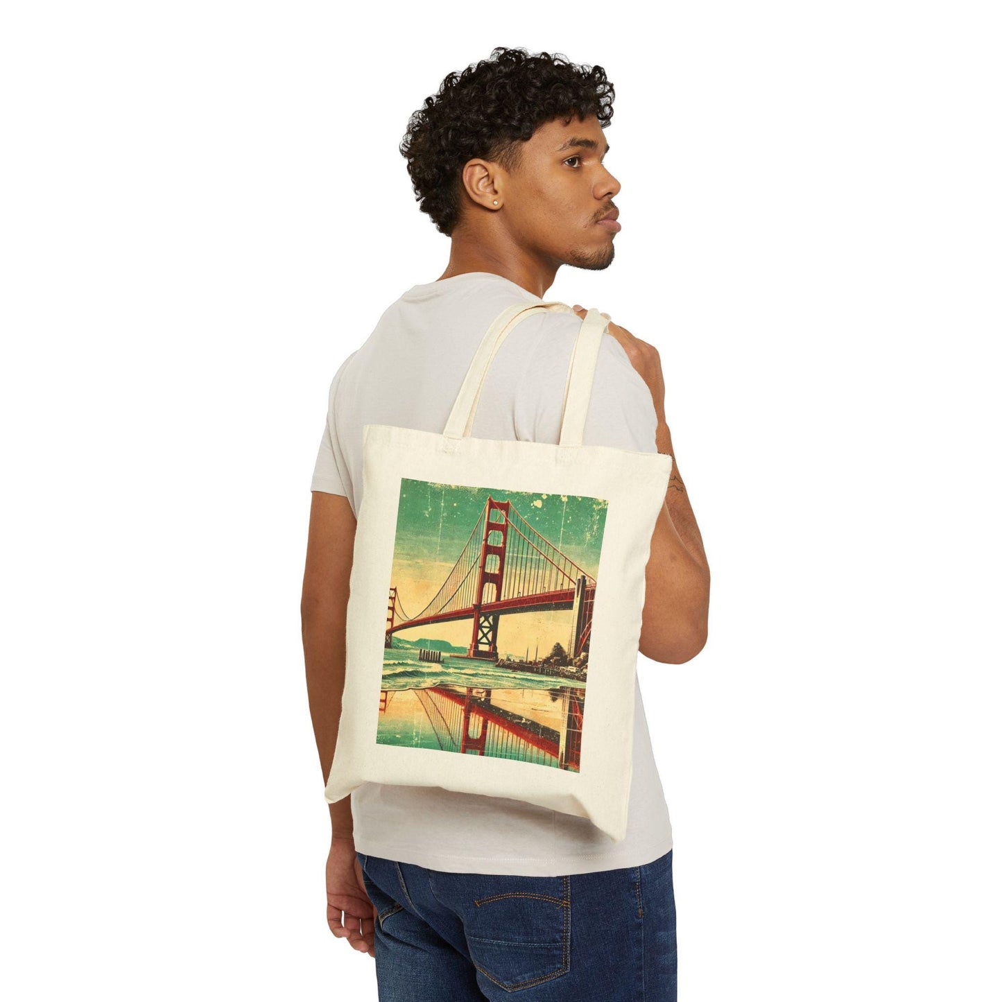 San Francisco Tote Bag, Golden Gate Bridge, Reusable Shopping Bag, Eco-Friendly Grocery Bag, Vintage Design, Travel