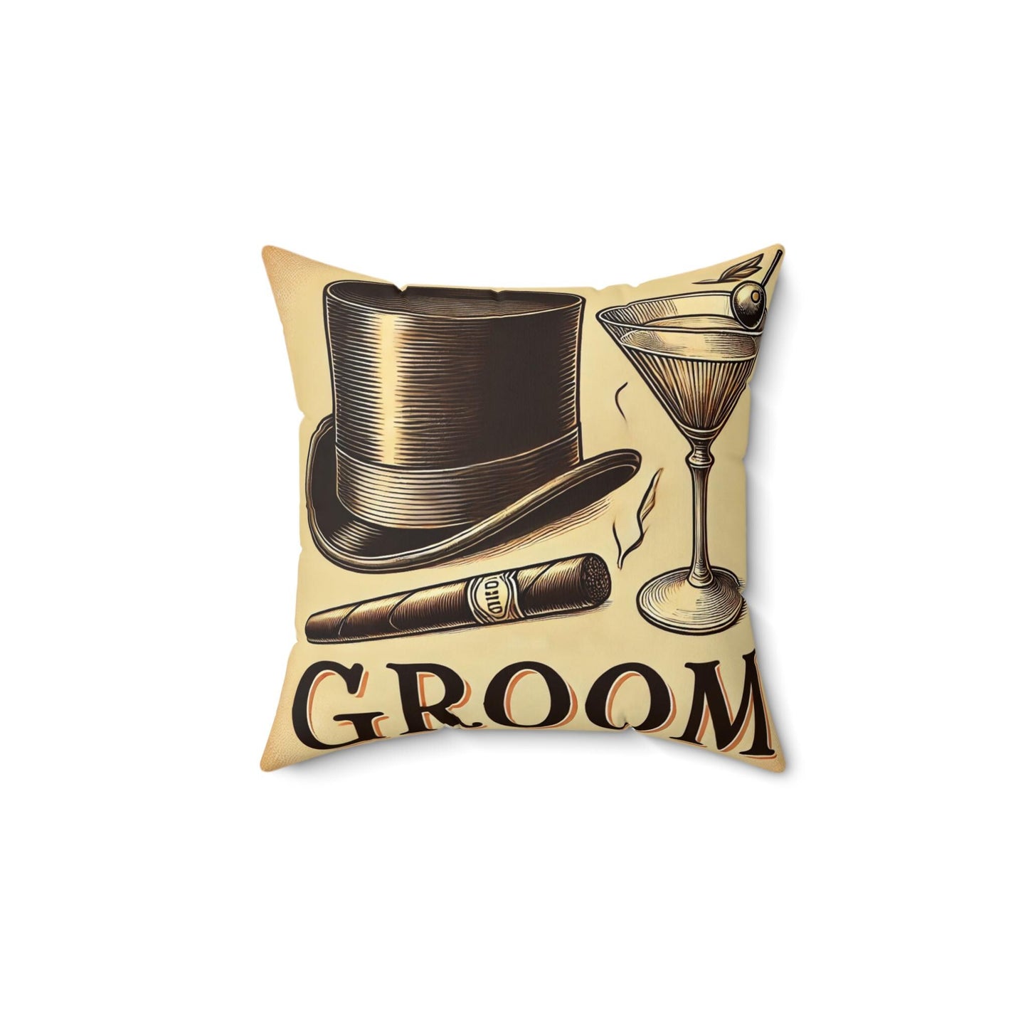 Groom Gift Pillow (14"x14" Square), Best Gifts for Bachelor Party, Wedding Party Gifts, Cigar Lover