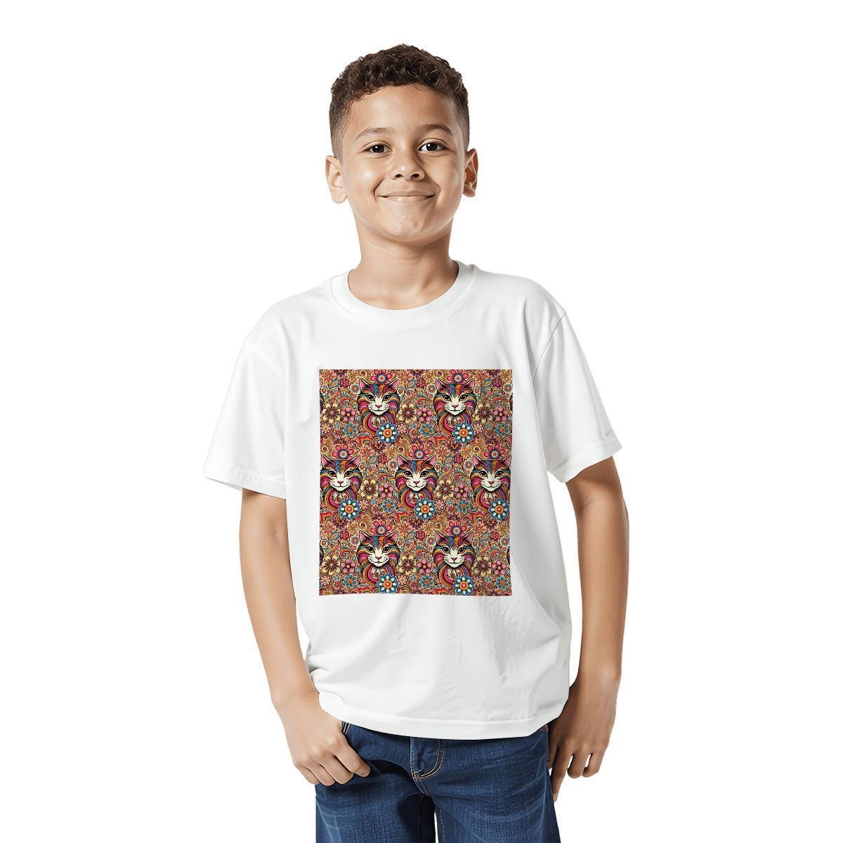 Kids Cat Tee, Fun Colorful Youth T-Shirt, Unique Birthday Gift, Casual Vacation Wear, Original Art Design Tee, Kid's Fashion, Back To School