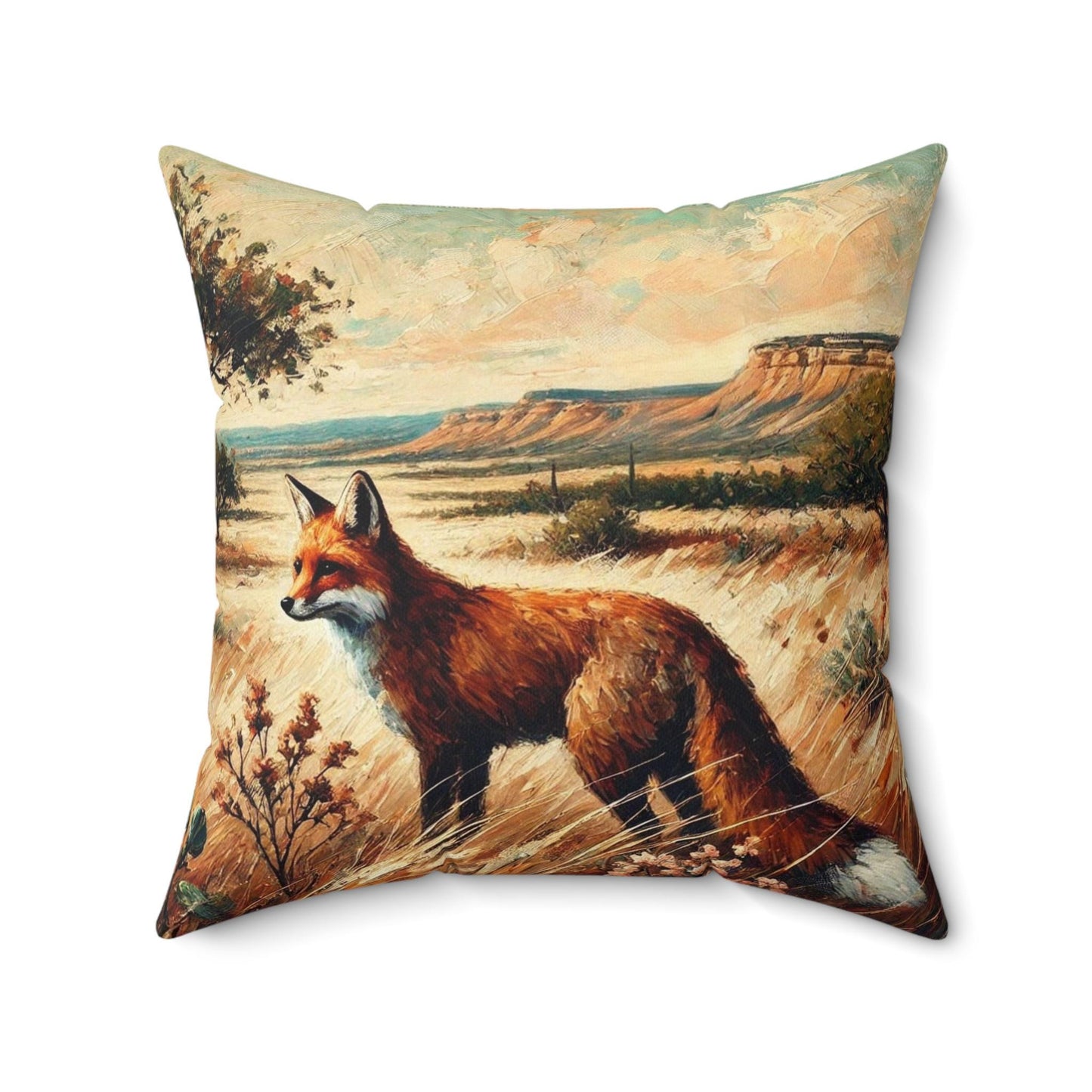 Square Pillow Modern Texas Hill Country Fox Design, Housewarming Gift, Retro Rustic Charm, Soft Throw Pillow, Home Decor, Art Lover Gift