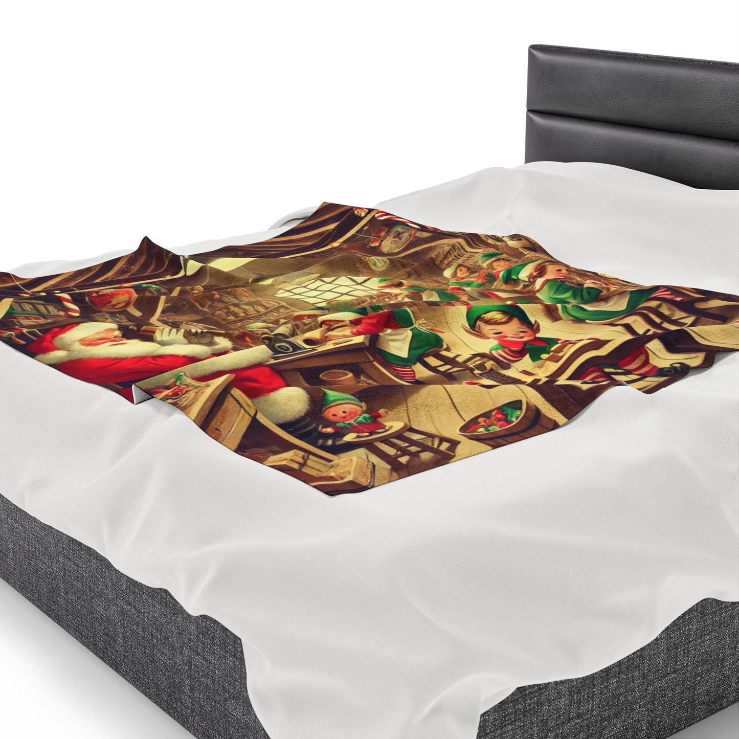 Plush Blanket, Santa's Workshop Design, Soft Fleece Throw, Housewarming Gift, Holiday Home Decor, Christmas Theme, Warm Bedding