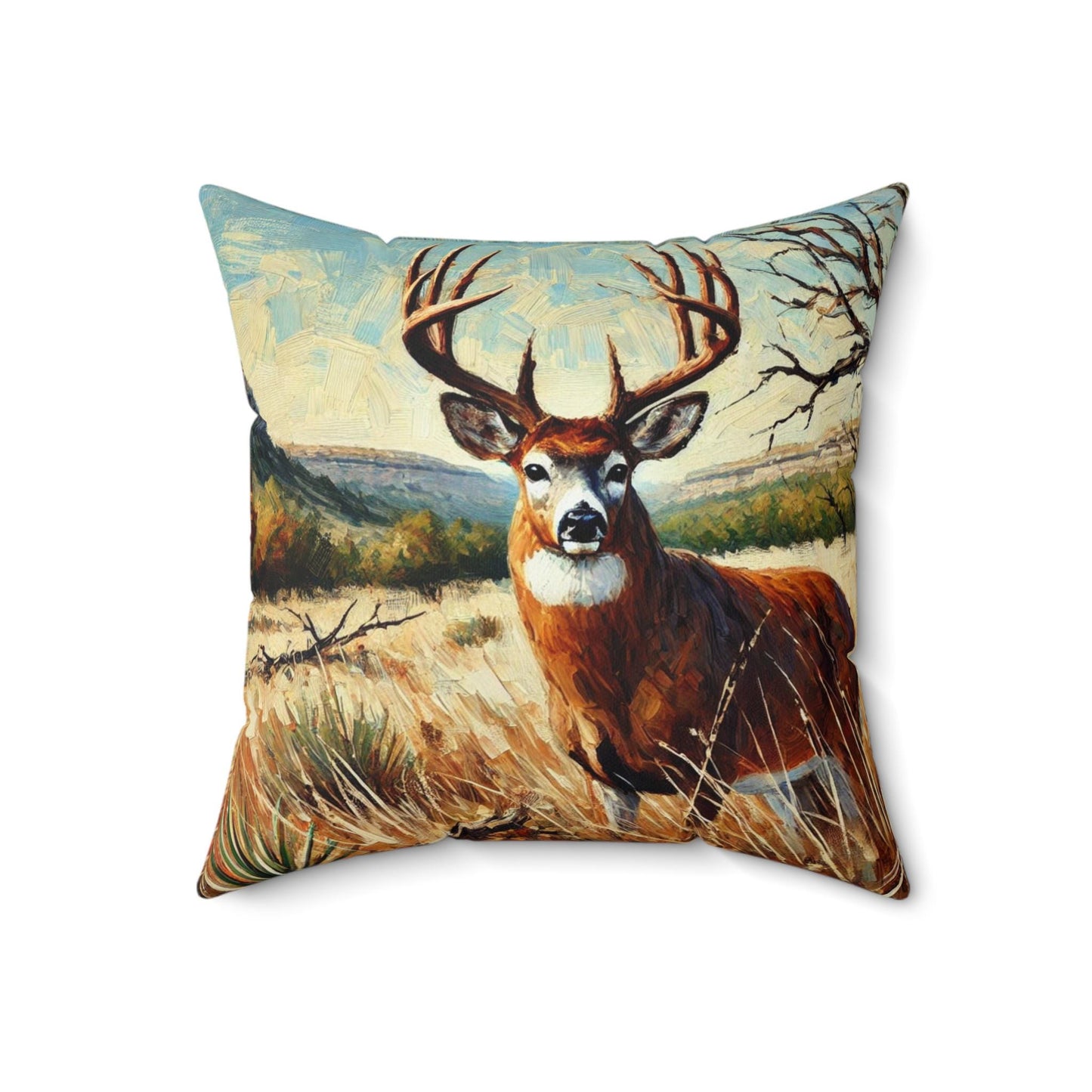 Square Pillow Modern Texas Hill Country Deer Design, Housewarming Gift, Retro Rustic Charm, Soft Throw Pillow, Home Decor, Art Lover Gift
