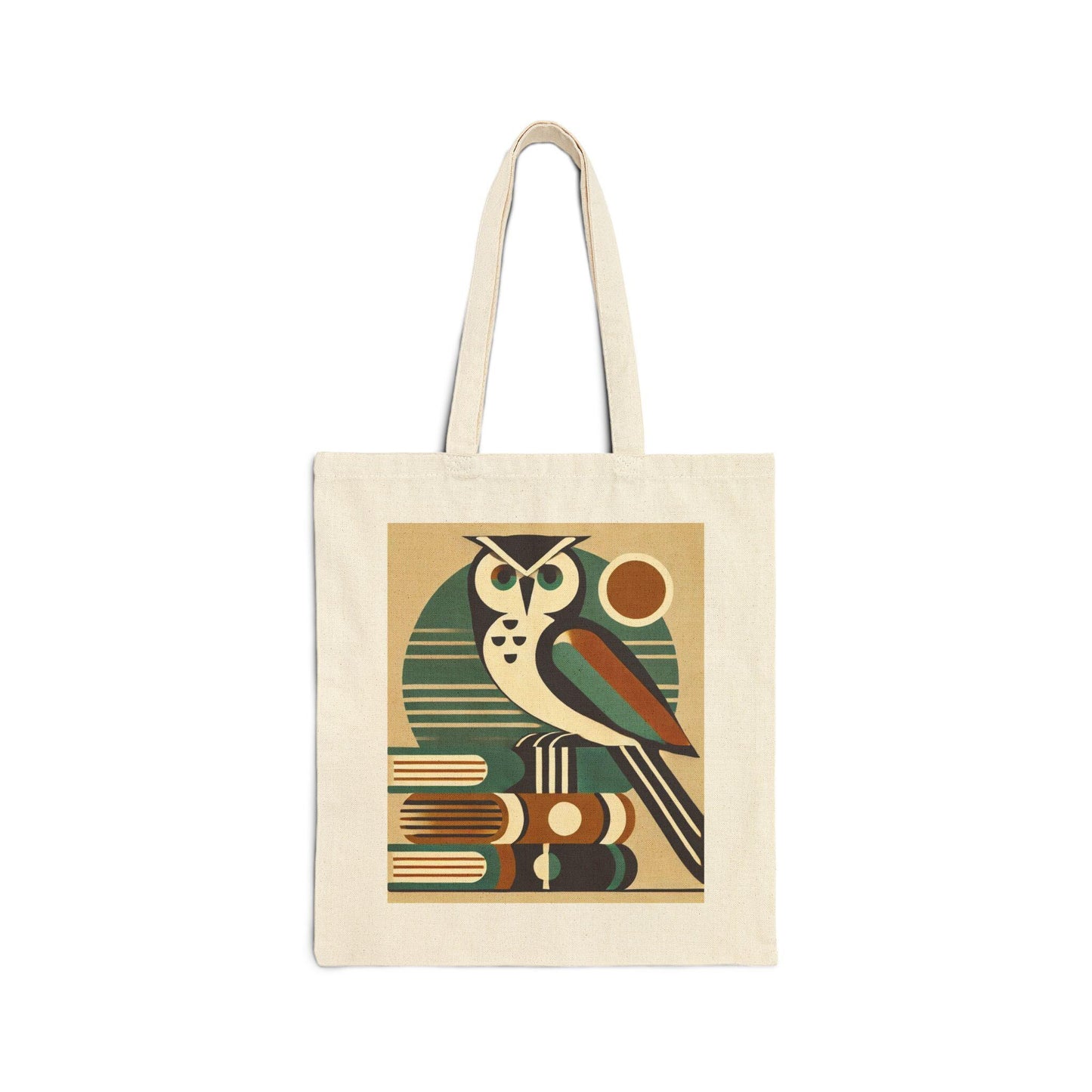 Mid-Century Modern Owl Cotton Canvas Tote Bag - Owl Lover Gift, Retro Shoulder Bag, Owl Shopping Bag, Vintage Tote, Book Lover