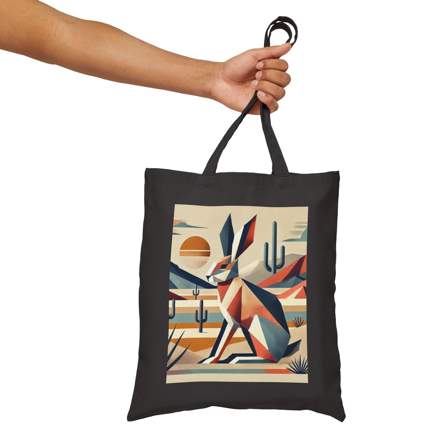 Canvas Tote Bag, Modern Southwestern Rabbit Design, Eco-Friendly Bag, Book Lover Gift, Reusable Grocery Shopping, Cubist Art Bag