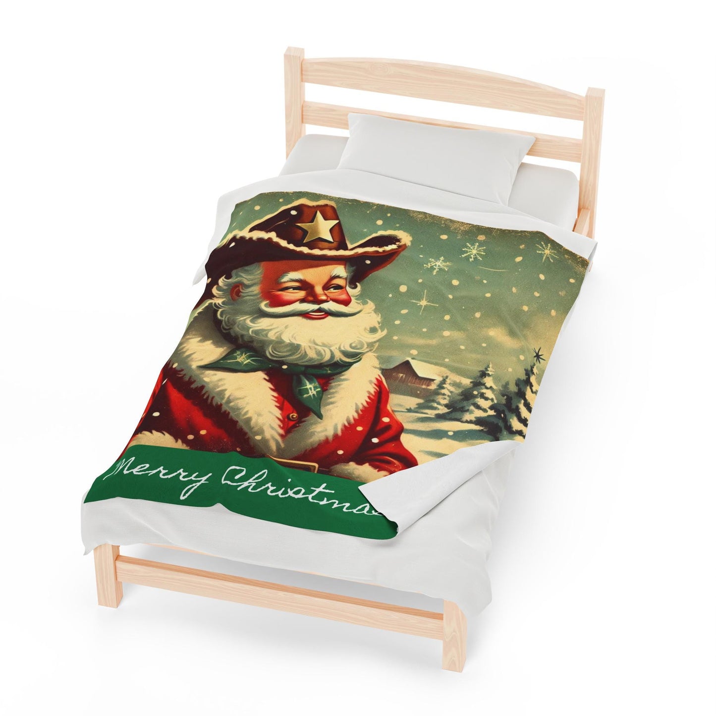 Plush Blanket, Cowboy Santa Claus Design, Fleece Throw, Housewarming Gift, Holiday Home Decor, Rustic Country Christmas Theme, Warm Bedding