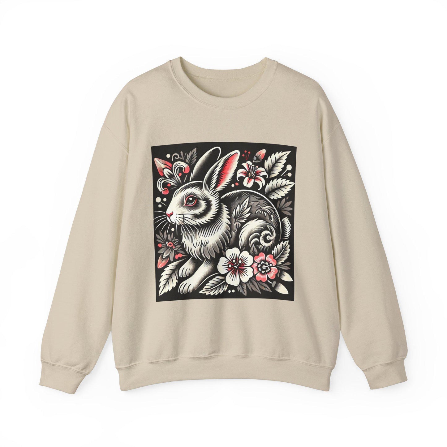 Rabbit Sweatshirt, Vintage Tattoo Design, Unisex Crewneck Jumper, Rabbit Pullover, Gift for Animal Lover, Retro Style, Rabbit Mom