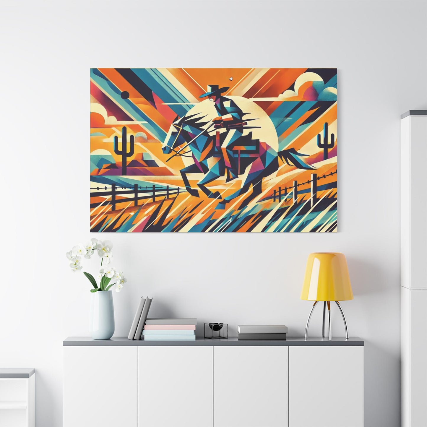 Original Modern Cubist Southwestern Canvas Print, Matte Stretched Horse Art, 7 Sizes, Wall Decor, Landscape Painting, Home Office Decor