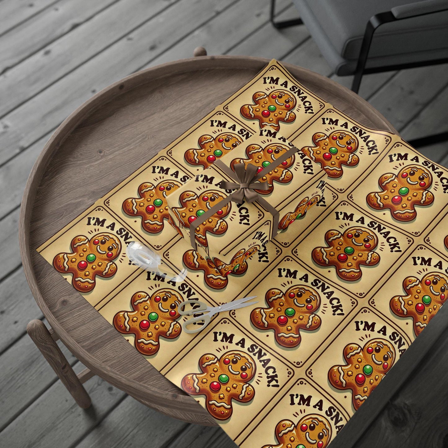 I'm a Snack Wrapping Paper, Funny Gift Wrap for Christmas Presents, Gingerbread Man