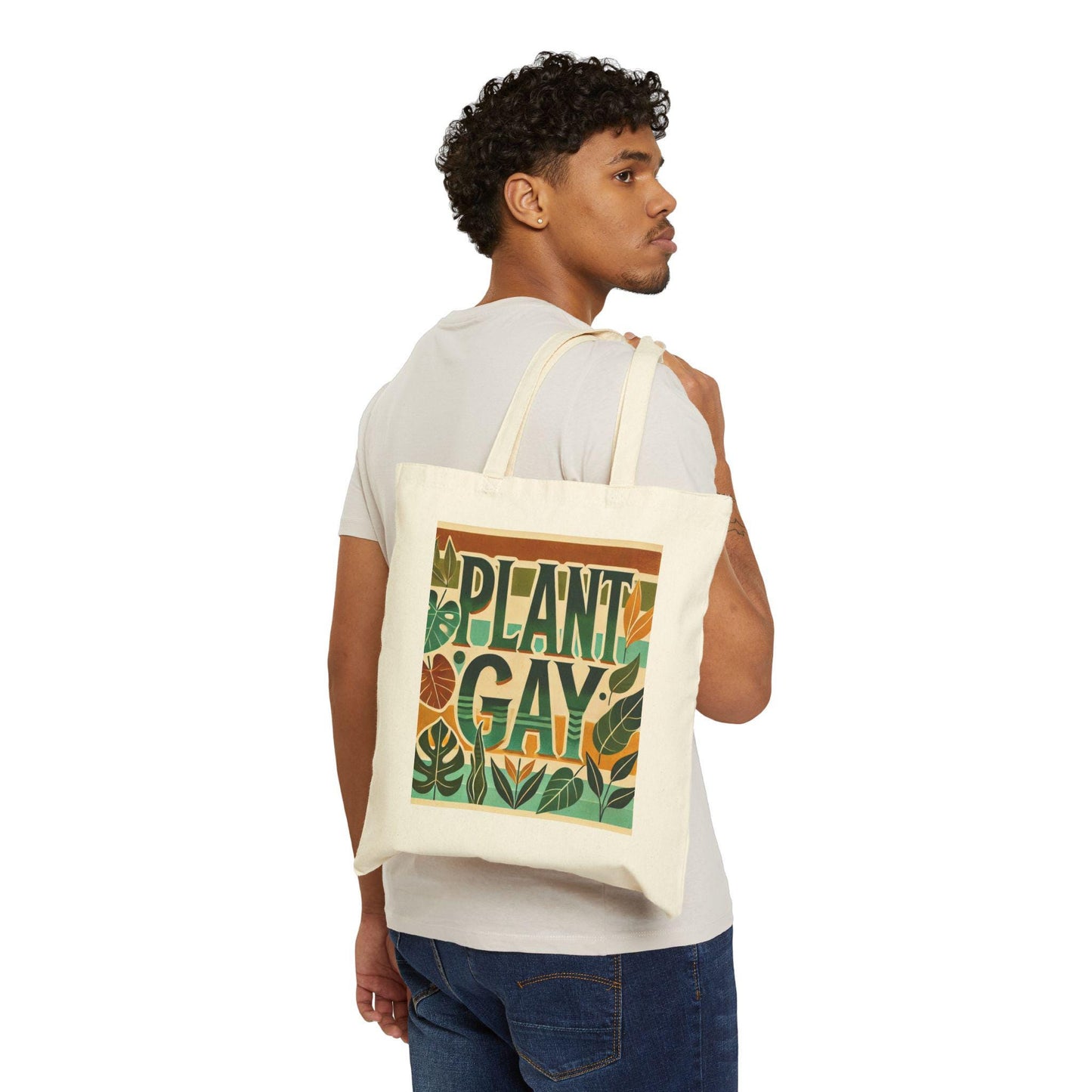 Canvas Tote Bag, Fun Plant Gay Design, LGBT Eco-Friendly Market Bag, Queer Plant Lover Gift, Reusable Grocery Shopping, Gay & Lesbian Gift